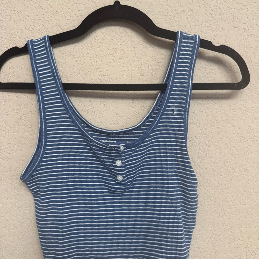 American Eagle Blue and White Stripped Tank Top